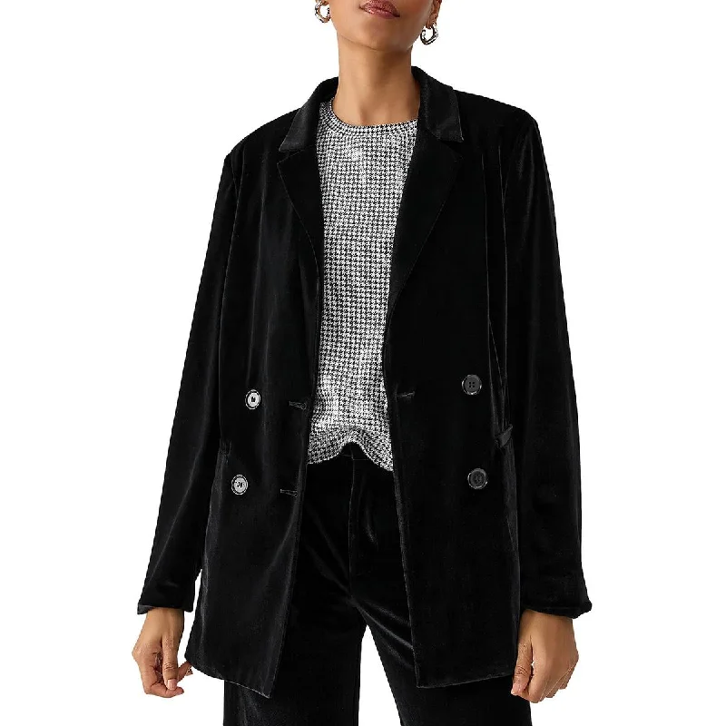 Hurry In Womens Velvet Long Sleeve Double-Breasted Blazer