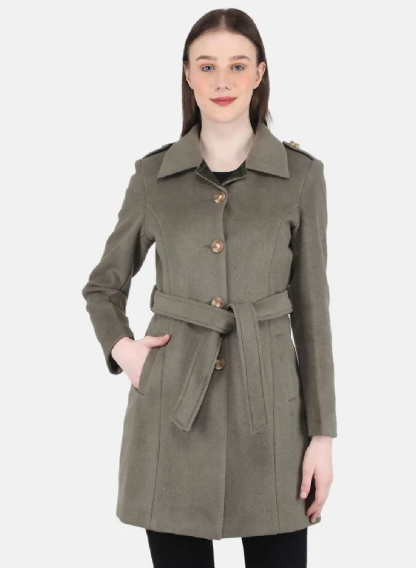 Discount Mania Women Olive Solid Coat