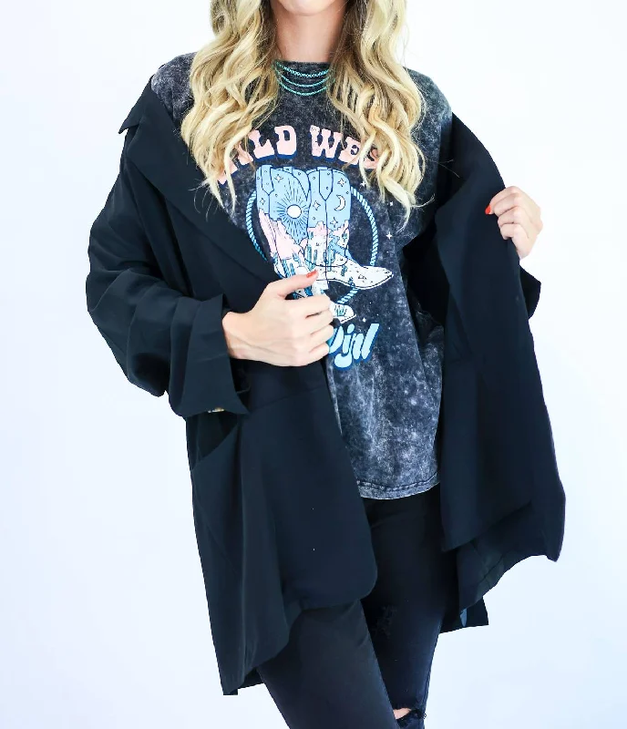 Deal Dash Romantic Story Tunic Blazer In Black