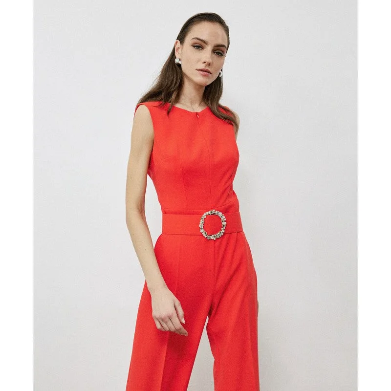 Major Savings Access Orange Sleeveless Jumpsuit With Zipper At Neckline