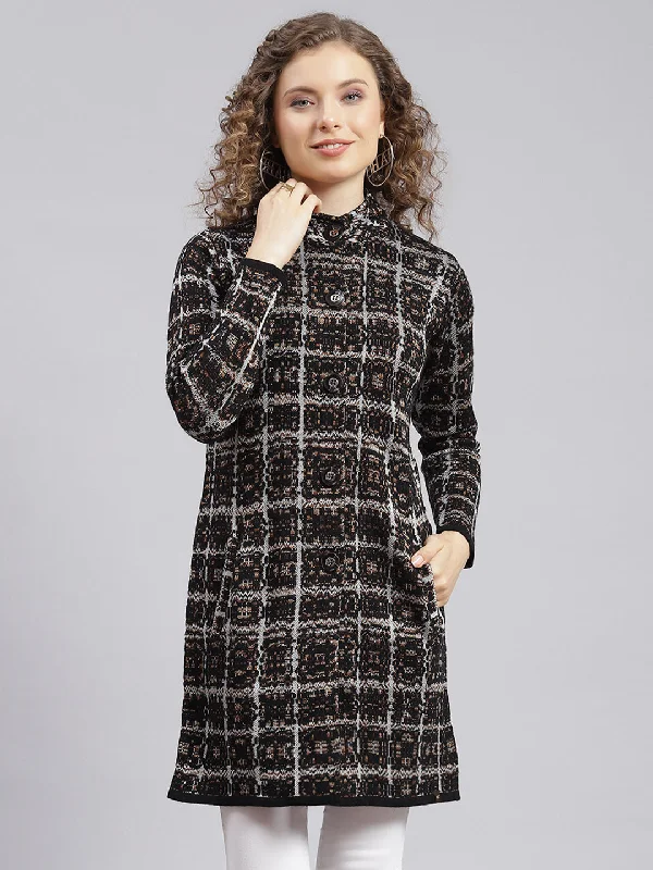 Big Savings Women Black Jaquard Wool blend Knitted Coat