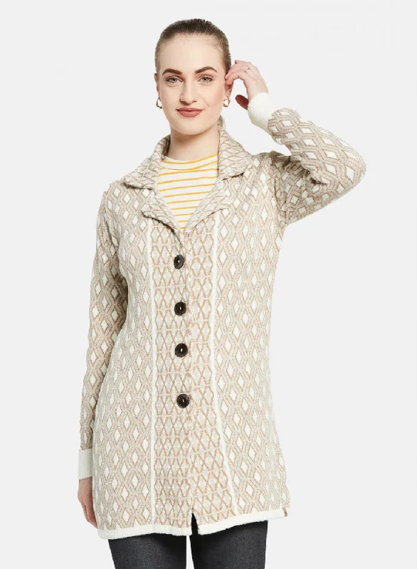 sleek and warm coatWomen Beige Jaquard Coat