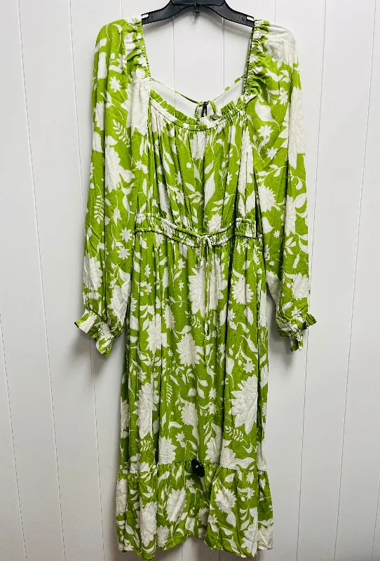 Super Sale Dress Casual Midi By Ava & Viv In Green & White, Size: 2x