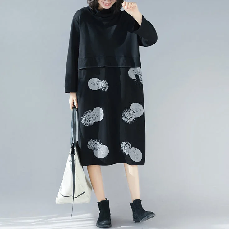 playful dressWomen patchwork Cotton tunics for women Korea design black Plus Size Dresses