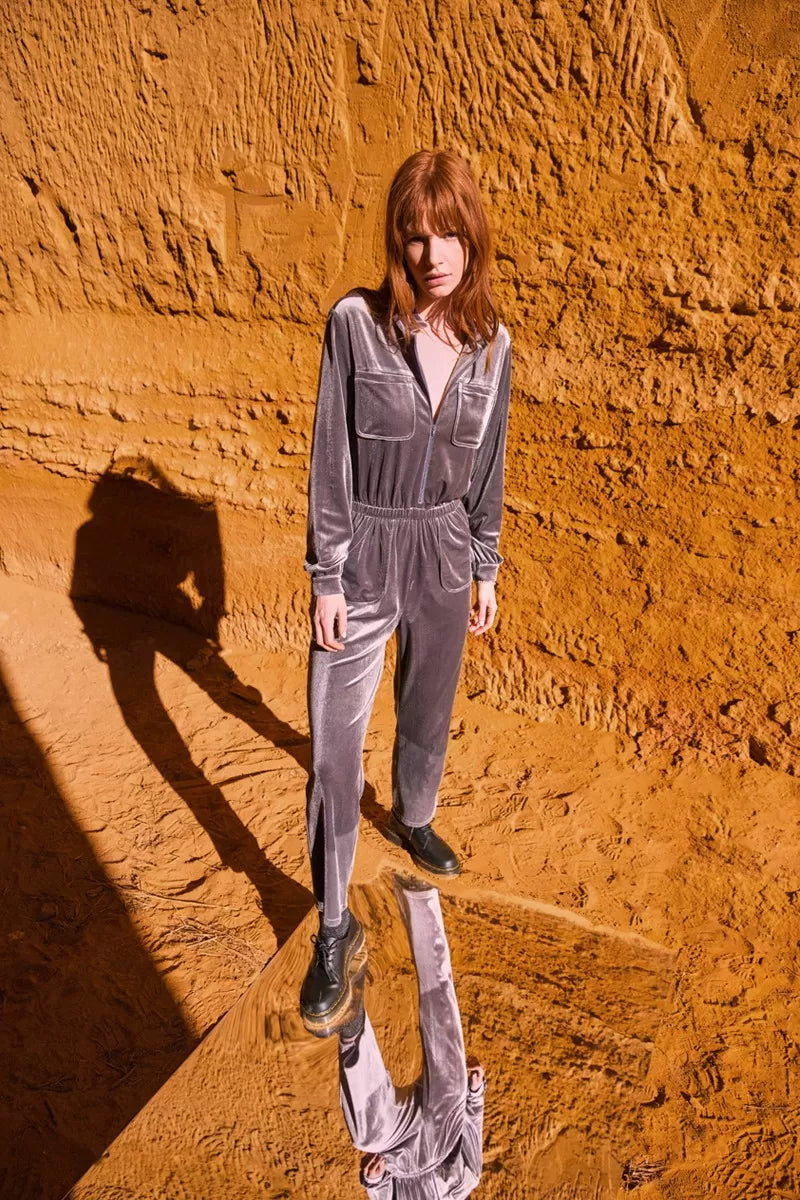 Midnight Madness Molly Bracken Grey Velvet Jumpsuit