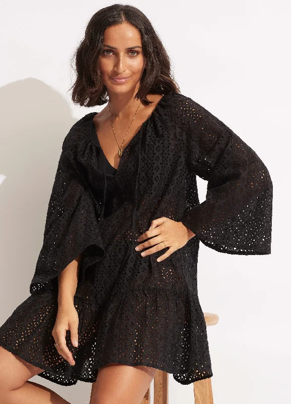 Special Discount Broderie Anglaise Cover Up   - Black