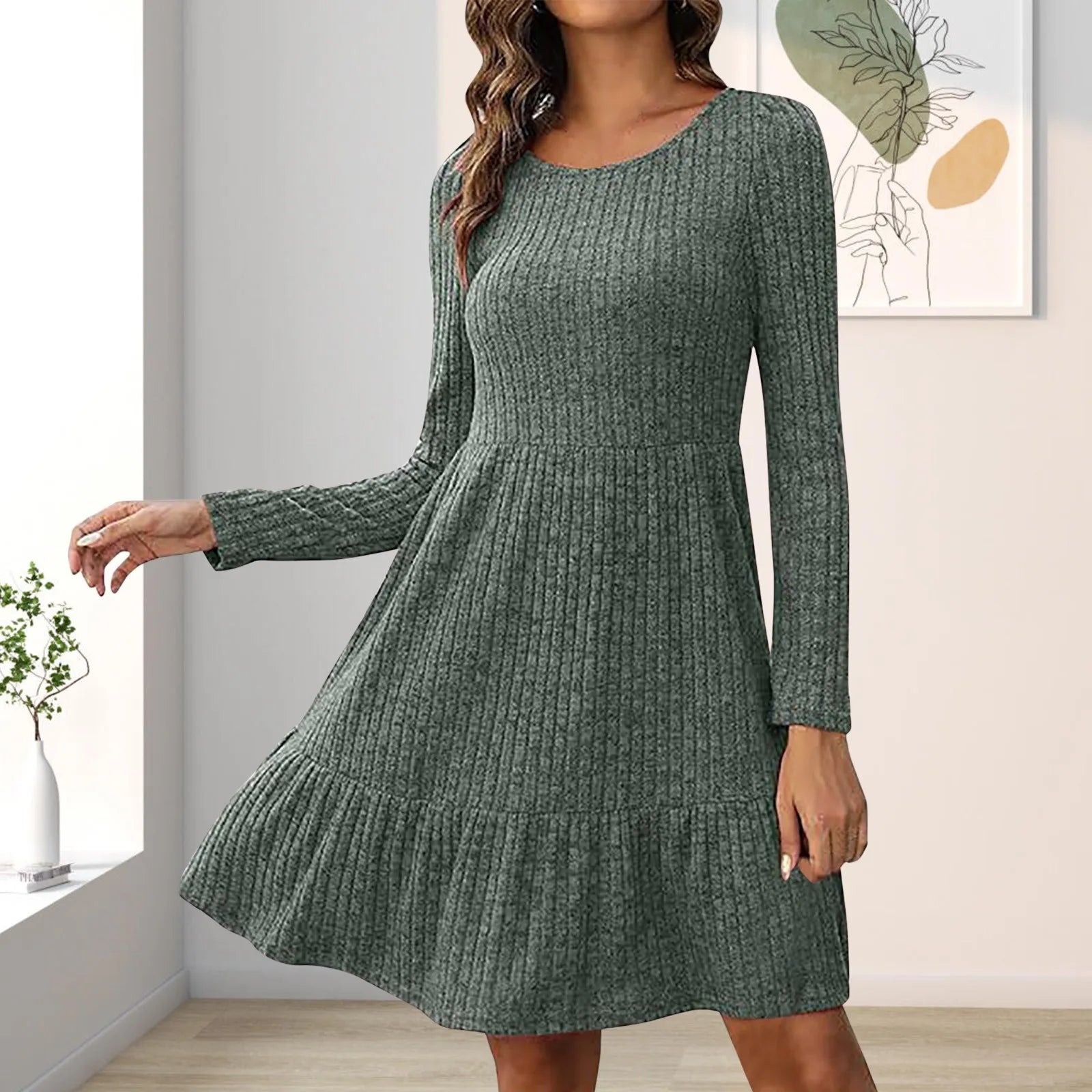 Great Bargains JuliaFashion - O-Neck Soild Knitted For 2024 Autumn And Winter New Long Sleeve Loose A Line Female Casual Party Vestidos Dress
