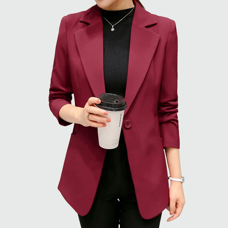 Price Drop Wine Red Black Women Blazers And Jackets 2018 New Spring Autumn Fashion Single Button Blazer Femenino Ladies Blazer Female