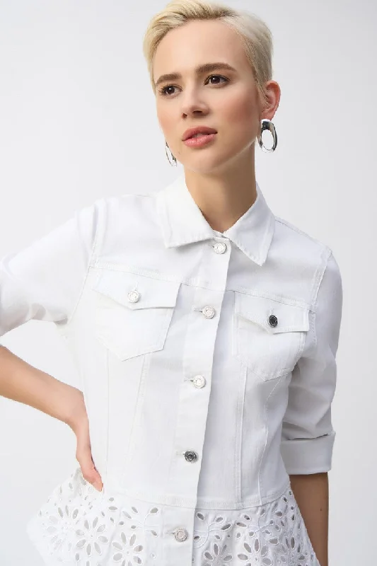 structured dressJoseph Ribkoff White Stretch Denim Peplum Jacket