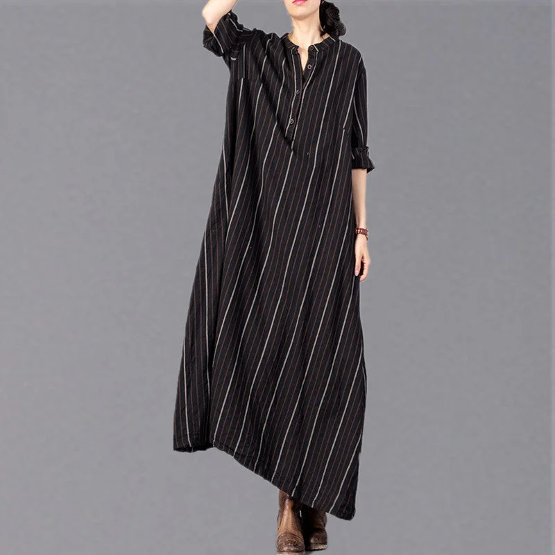 chic dressboutique black striped 2018 Loose fitting stand collar clothing dresses fine baggy pockets maxi dresses