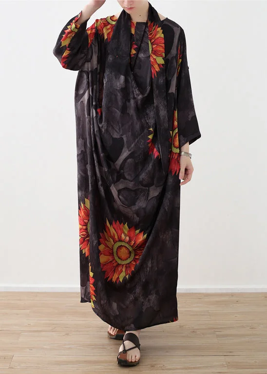 boho dressChic prints linen clothes For Women Plus Size Photography asymmetric neck Maxi summer Dresses