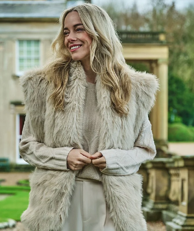 Final Markdown Esqualo Get Hairy Champagne Sleeveless Faux Fur