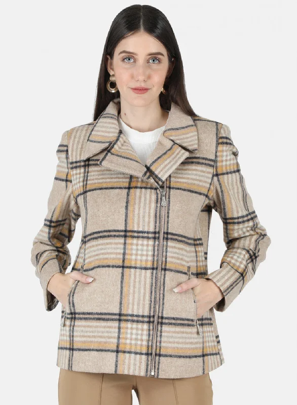 Members Only Women Brown Check Coat