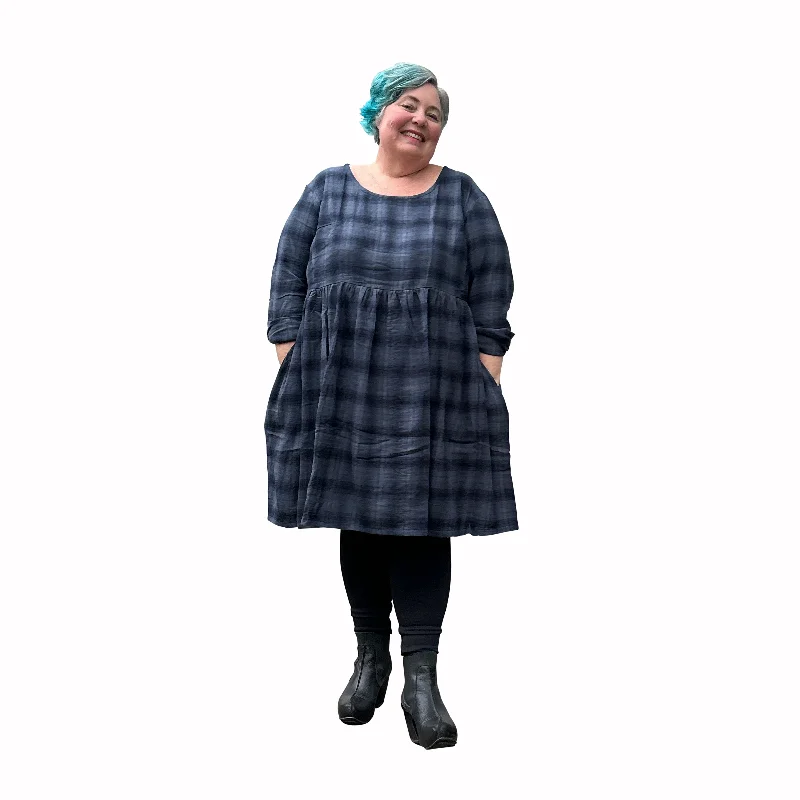 wrap-around dressWinter Sally Dress in Navy Tartan | Made to order Plus Size Dress with Pockets