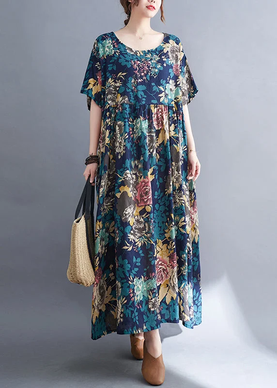 sophisticated dressBlue Patchwork Wrinkled Holiday Maxi Dress Summer