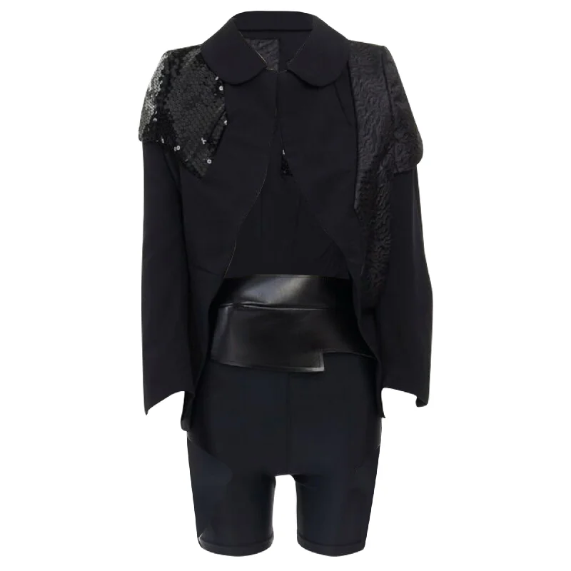 Act Now Comme Des Garcons sequins brocade blazer biker shorts belt set
