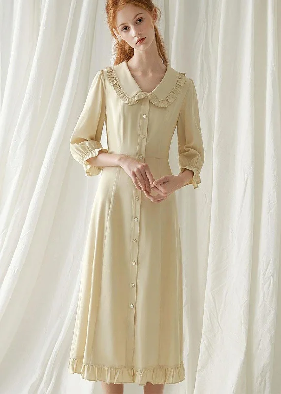 ashionable dressElegant beige nude blended quilting dresses Peter pan Collar cotton fall Dresses