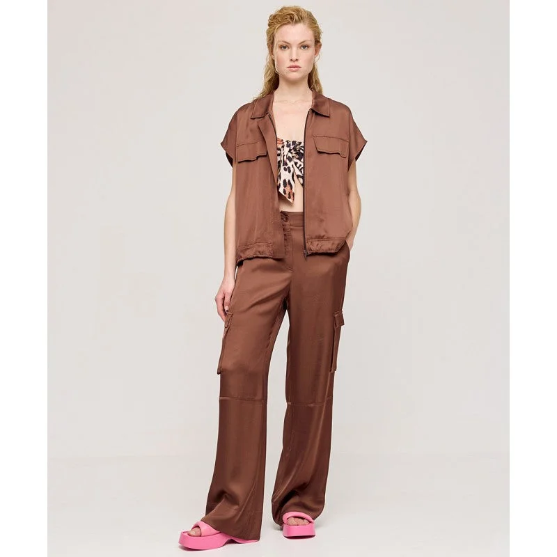 Best Seller Access Fashion Choco Satin Pants With Pockets