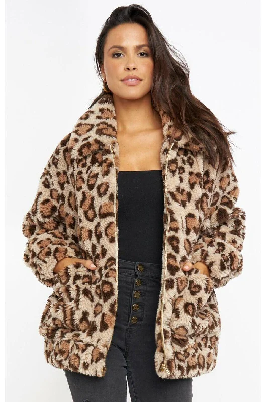 high-fashion coatShow Me Your Mumu Cordelia Jacket In Leopard Faux Fleece