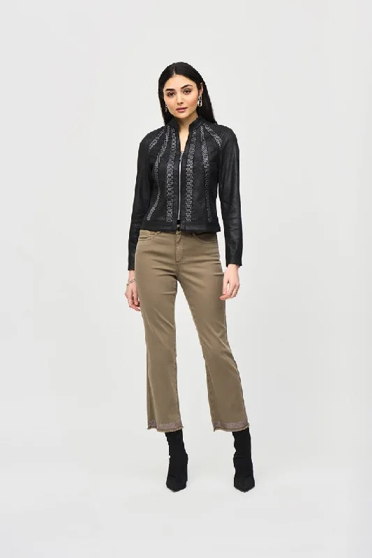 Deal of the Day Joseph Ribkoff Black/Silver Faux Suede Jacket With Metallic Mesh Detailing
