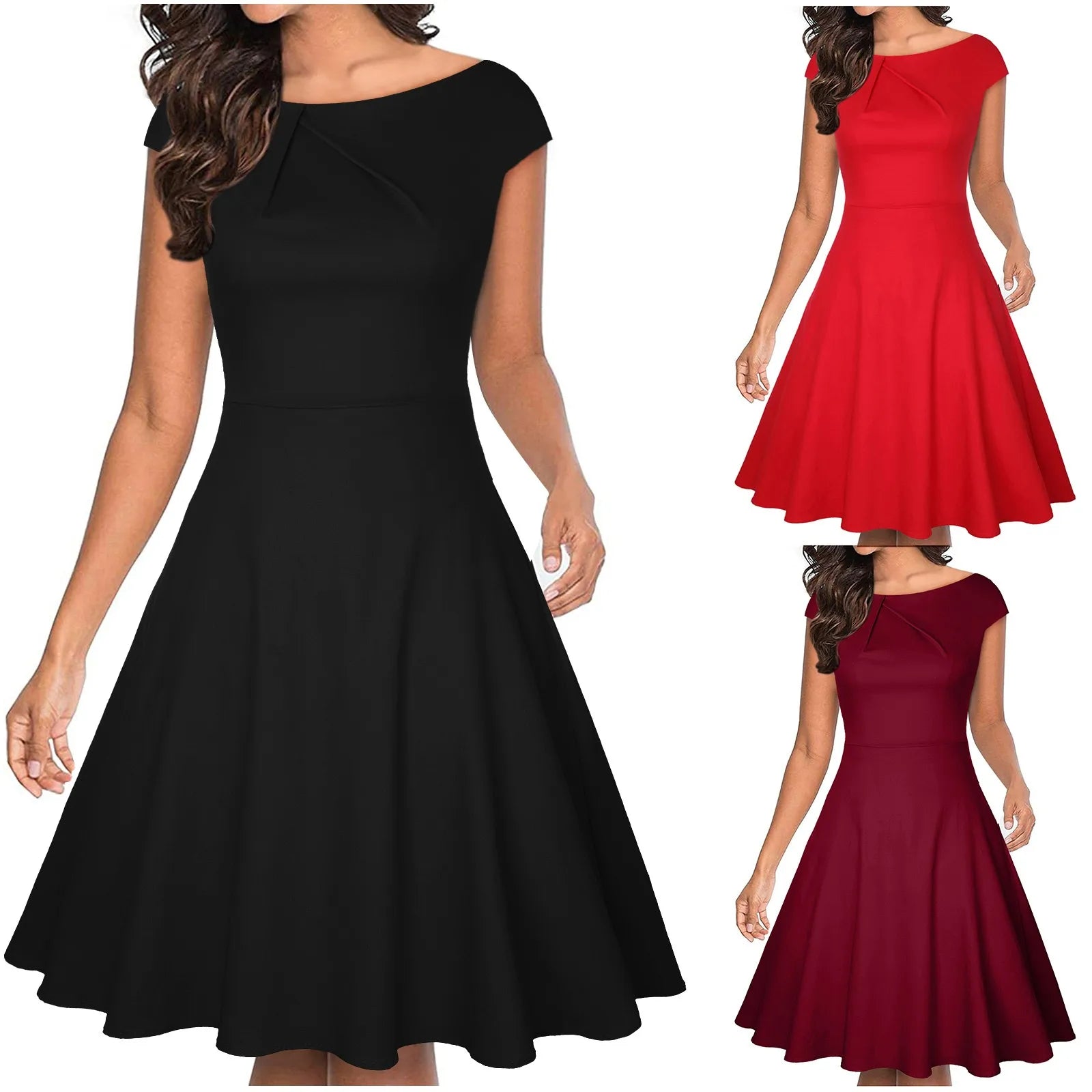 statement dressJuliaFashion - Elegant Wedding Party Women'S Cocktail Swing Guest Sleeve Short A-Line Women's Summer V Neck For Women Dress