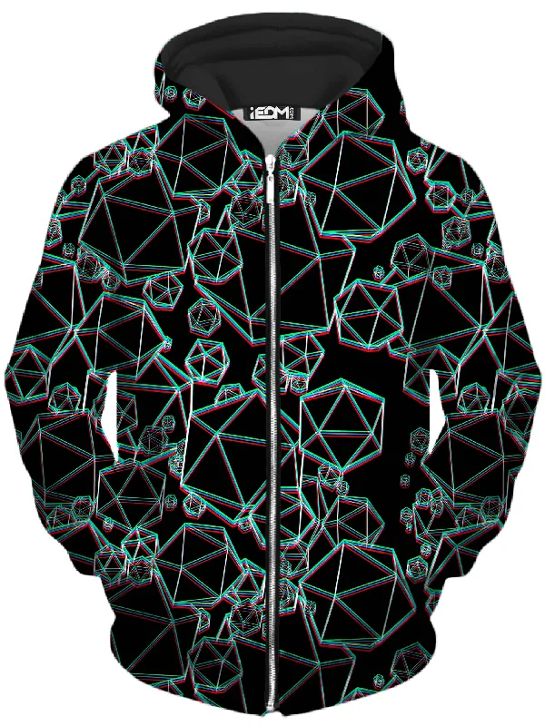 Icosahedron Madness Glitch Unisex Zip-Up Hoodie