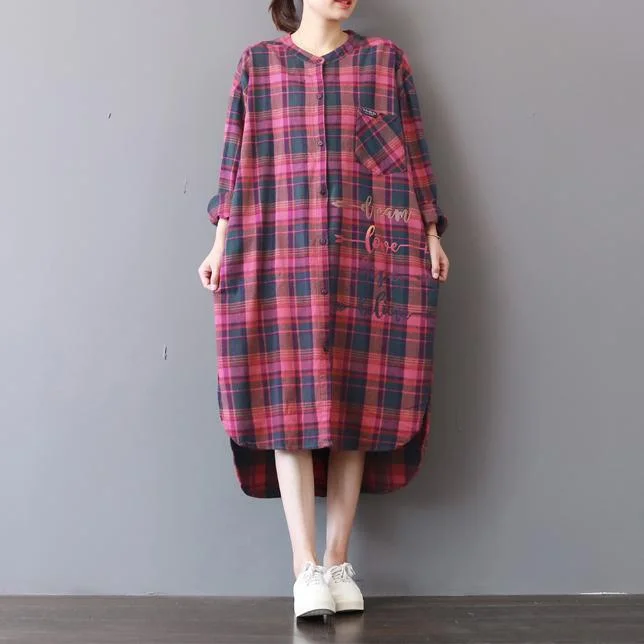 evening dressfashion plaid prints cotton caftans Loose fitting cotton clothing shirt dress New low high design kaftans