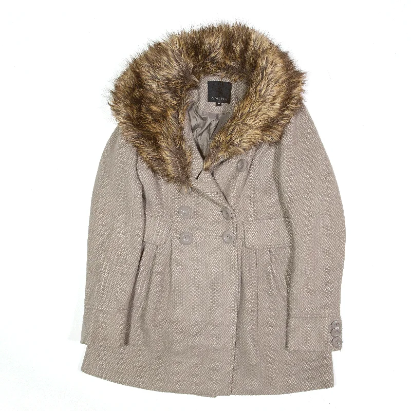 Bonus Savings Pea Jacket Beige Herringbone Womens M