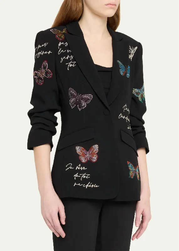 Reduced Prices Butterfly Loveletter Scrunched Blazer In Black Mullti