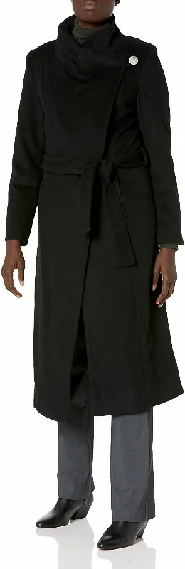 Flash Sale Fencer Melton Wool Belted Mid Length Coat In Black