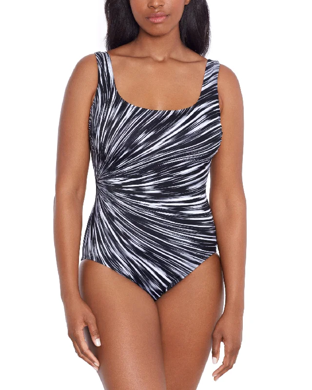 Mega Sale 2024 Longitude Night Point Panel Scoopneck Tank Long Torso One Piece Swimsuit - L241900