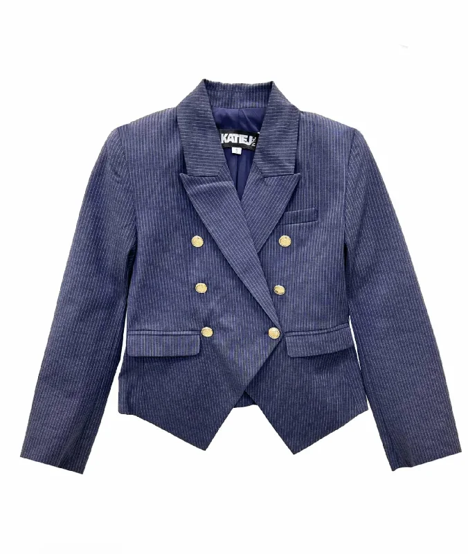 Mega Deal Women's Junior Victoria Blazer In Navy Pinstripe