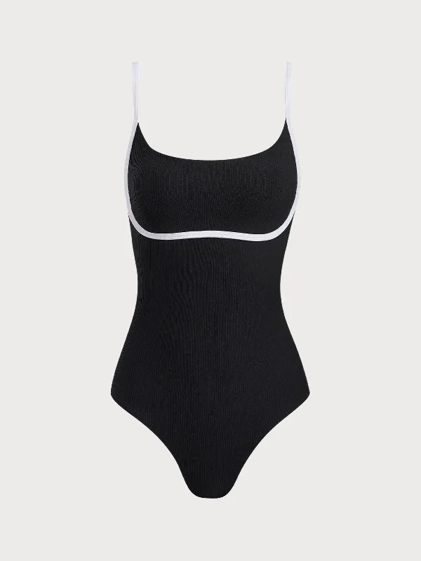 Year-End Sale Black Contrast X Cross One-Piece Swimwear