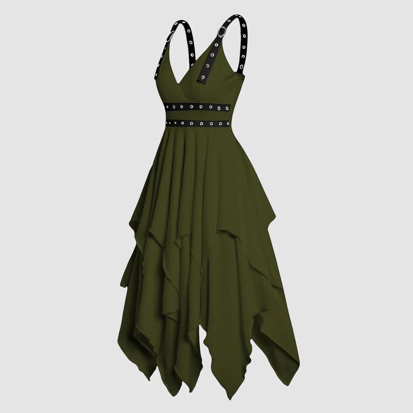 Shop and Save JuliaFashion - High Waist Asymmetrical Casual Midi Adjustable Strap Layered Sleeveless Solid Vintage Party Gothic Dress