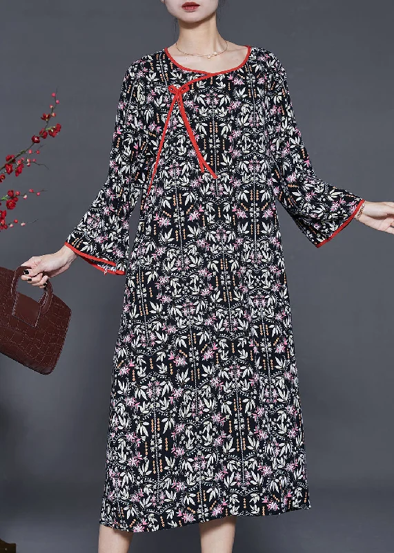 Members Only Black Print Cotton Dresses Oversized Lace Up Summer