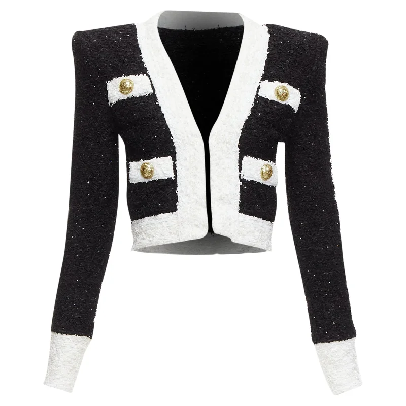 Online Only Balmain Metallic Tweed 4 Pockets Cropped Blazer Jacket