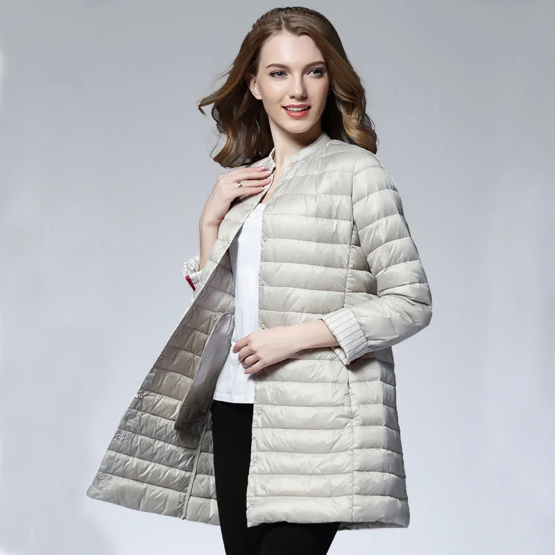 Don’t Miss Out Woman Spring Padded Warm Coat Ultra Light Duck Down Jacket Long Female Overcoat Slim Solid Jackets Winter Coat Portable Parkas