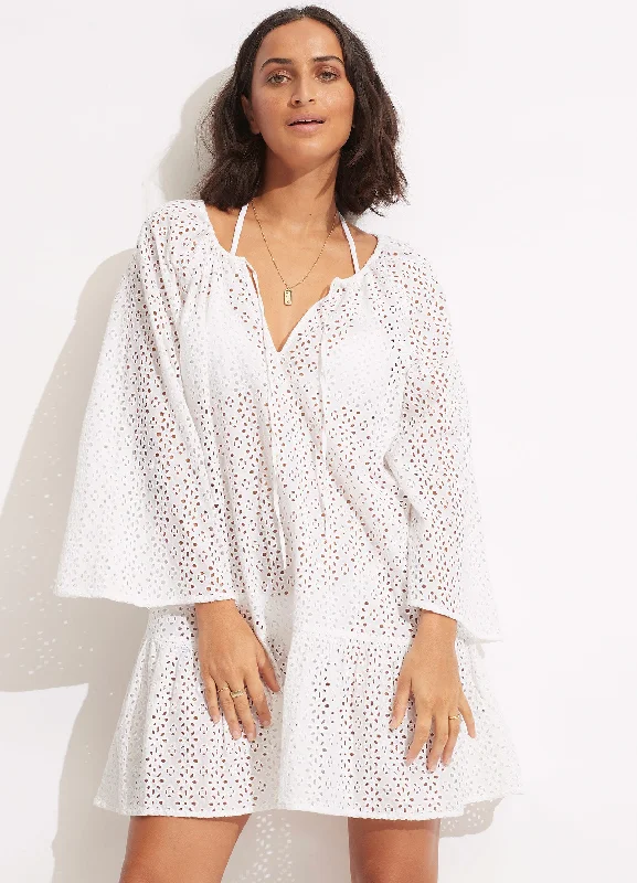 Limited Time Offer Broderie Anglaise Cover Up   - White