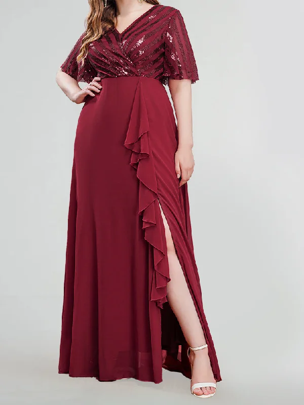 flowy maxi dressSequin Ruffle Trim Asymmetrical Hem Bridesmaid Dresses