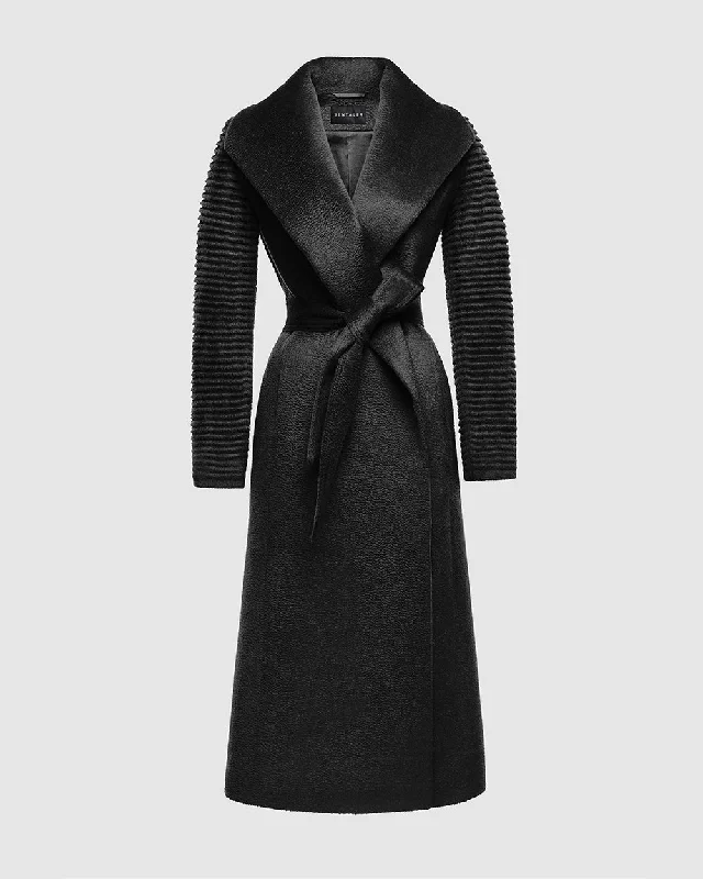 long-sleeve coatSuri Alpaca Long Shawl Collar Wrap Coat with Ribbed Sleeves