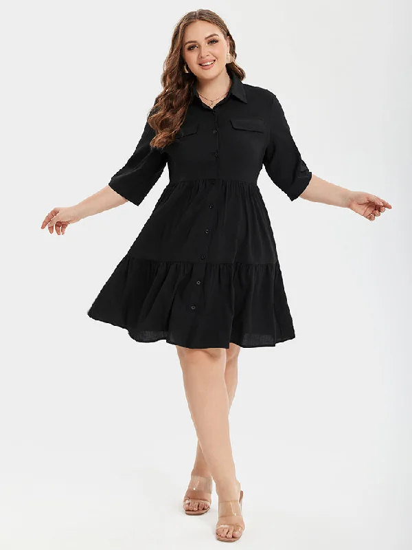 vintage dressButton Front Ruffle Hem Shirt Dress