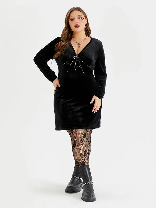 knit dressHalloween Spider Web Rhinestone Velvet Bodycon Dress