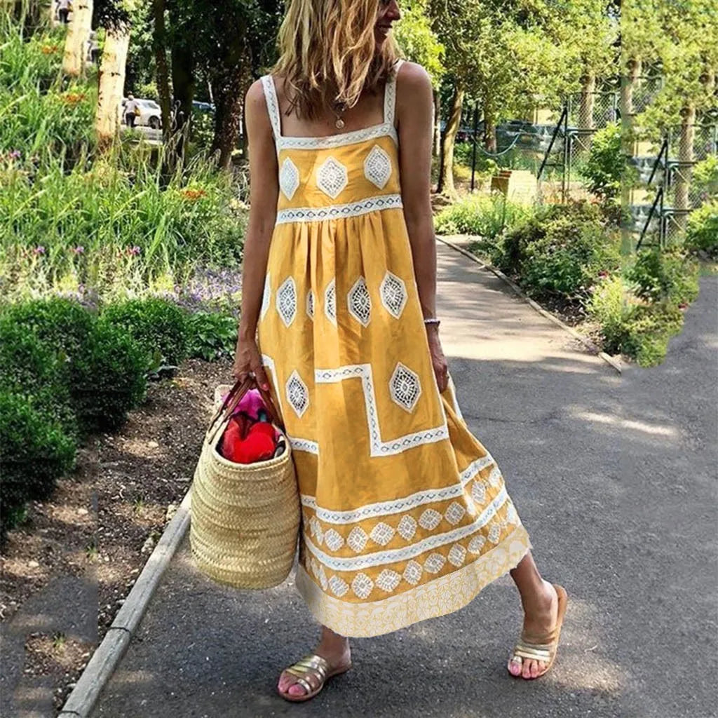 summer dressJuliaFashion - Women Summer Beach SunVintage Vestidos Print Strap Boho Style Big Swing Holiday Maxi Female Casual Dress