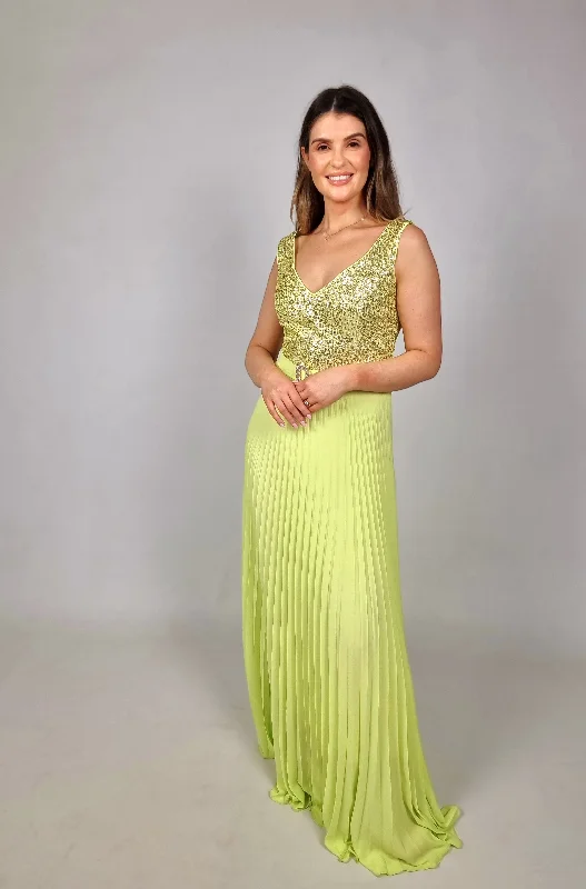 Quick Sale Access Lime Green Maxi Sleeveless Dress With Sequins