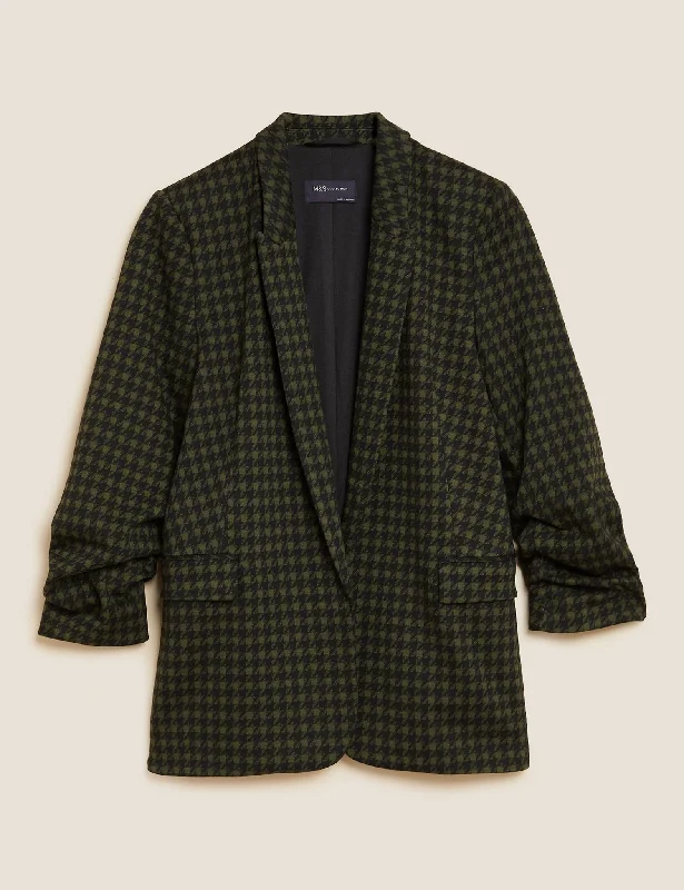 Crazy Deals Dogtooth Jersey Ruched Sleeve Blazer