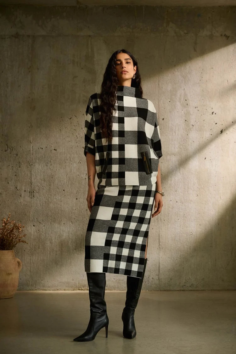 Seasonal Clearance Joseph Ribkoff Plaid Jacquard Knit Skirt