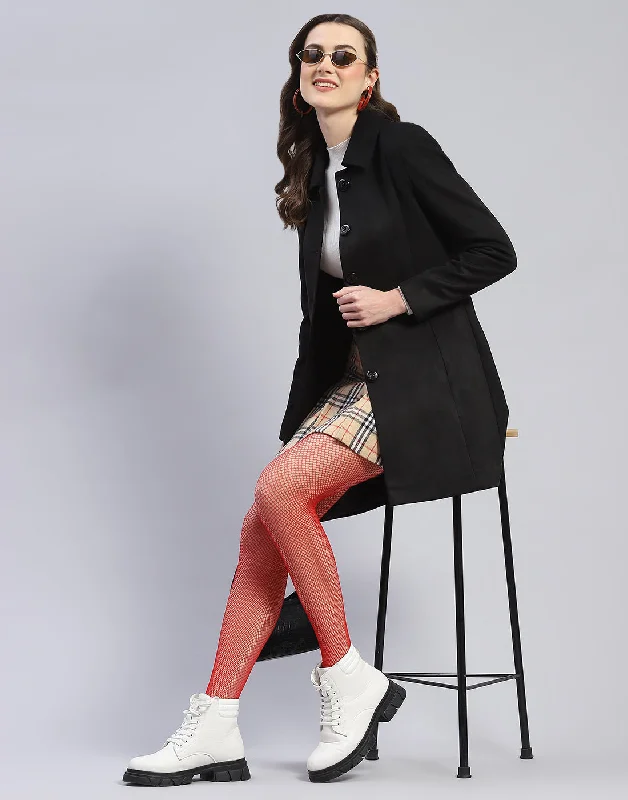 Deal Explosion Women Black Solid Collar Full Sleeve Coat