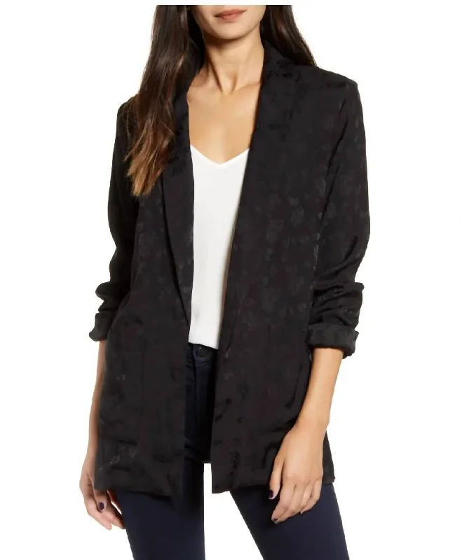 Steals and Deals Floral Print Jacquard Open Front Shawl Collar In Black