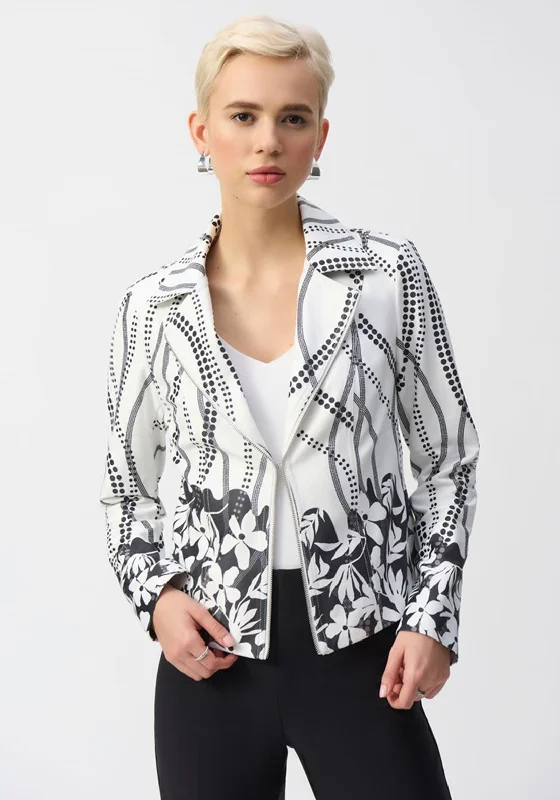 Major Savings Joseph Ribkoff Faux Suede Floral Biker Jacket, White