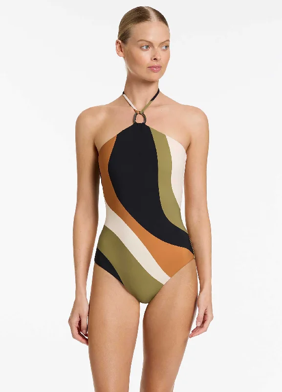 YEAR-End Clearance Sorella High Neck Halter One Piece - Multi
